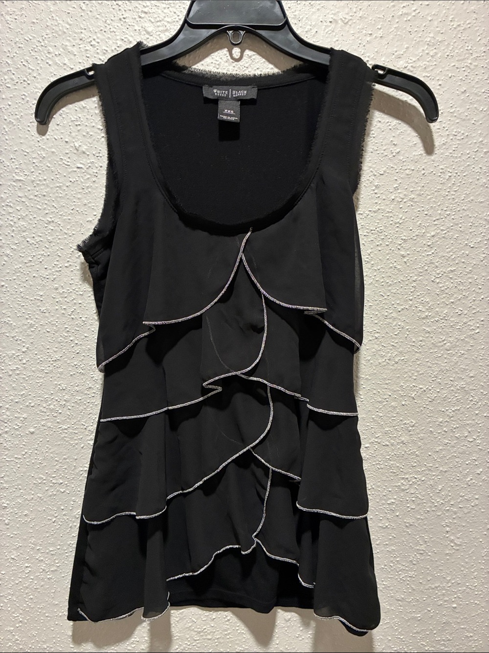 White House Black Market Black Ruffle-Front Tank Top